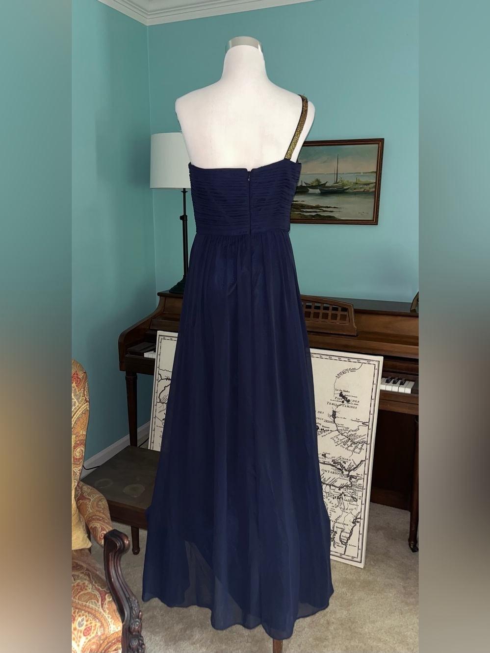 Calvin Klein Navy Blue One Shoulder Maxi Evening Formal Dress - Size 8 - *VGUC - Picture 5 of 13